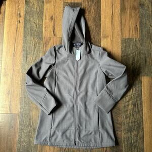 Zusa Women’s Large Jacket Gray Full Zip Hooded Coat NWT Stretch Travel Workwear